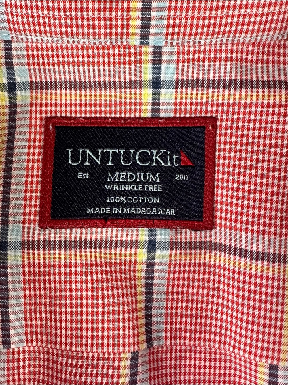 UNTUCKit Gibbons WF Shirt Mens M Red Plaid Wrinkle Free Cotton Button Down - Picture 7 of 9